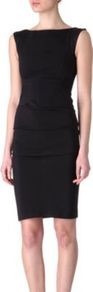 Curacao Dress - style: shift; neckline: slash/boat neckline; fit: tailored/fitted; pattern: plain; sleeve style: sleeveless; waist detail: fitted waist; predominant colour: black; occasions: evening, work, occasion; length: just above the knee; fibres: polyester/polyamide - stretch; trends: glamorous day shifts; pattern type: fabric; pattern size: standard; texture group: other - light to midweight
