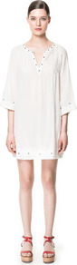 Pin Tuck Tunic With Buttonholes - neckline: v-neck; pattern: plain; bust detail: added detail/embellishment at bust; style: tunic; predominant colour: ivory; occasions: casual, holiday; fibres: cotton - mix; fit: loose; length: mid thigh; sleeve length: 3/4 length; sleeve style: standard; texture group: sheer fabrics/chiffon/organza etc.; pattern type: fabric; pattern size: standard; embellishment: feathers