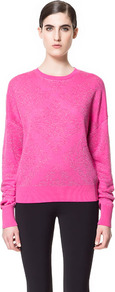 Brocade Pattern Jacquard Sweater - pattern: plain; style: standard; predominant colour: hot pink; occasions: casual, work; length: standard; fibres: linen - mix; fit: standard fit; neckline: crew; sleeve length: long sleeve; sleeve style: standard; texture group: knits/crochet; pattern type: knitted - fine stitch; pattern size: small & light