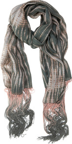 Rea Print Scarf - predominant colour: charcoal; occasions: casual, evening, work; type of pattern: standard; style: regular; size: standard; material: fabric; embellishment: fringing; pattern: patterned/print