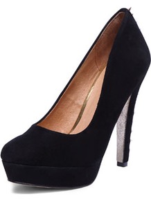 Black Spiked Platform Court - predominant colour: black; occasions: evening, occasion; material: leather; heel height: high; embellishment: studs; heel: platform; toe: round toe; style: courts; finish: plain; pattern: plain