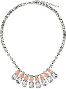 Pretty Rose Necklace - predominant colour: blush; secondary colour: silver; occasions: evening, occasion, holiday; style: bib; length: mid; size: standard; material: chain/metal; finish: metallic; embellishment: crystals