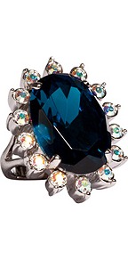 Silver Toned Blue Gemstone Daisy Ring - predominant colour: royal blue; occasions: evening, occasion; style: cocktail; size: large/oversized; material: chain/metal; finish: metallic; embellishment: jewels