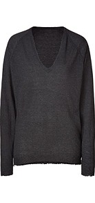 Anthracite Cashmere V Neck Apple Pullover - neckline: v-neck; pattern: plain; style: standard; predominant colour: charcoal; occasions: casual, work; length: standard; fit: standard fit; fibres: cashmere - 100%; sleeve length: long sleeve; sleeve style: standard; texture group: knits/crochet; pattern type: knitted - fine stitch; pattern size: standard