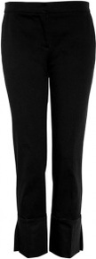 Black Cotton Stretch Satin Cuffed Trousers - pattern: plain; waist: mid/regular rise; predominant colour: black; occasions: evening, work; length: ankle length; fibres: cotton - mix; fit: straight leg; pattern type: fabric; pattern size: standard; texture group: other - light to midweight; style: standard