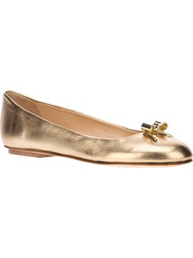 Metallic Ballerina - predominant colour: gold; occasions: casual, holiday; material: leather; heel height: flat; toe: round toe; style: ballerinas / pumps; trends: metallics; finish: metallic; pattern: plain; embellishment: chain/metal