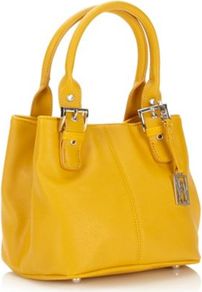 Designer Yellow Crosshatch Buckle Grab Bag - predominant colour: yellow; occasions: casual, evening, work; type of pattern: standard; style: tote; length: handle; size: standard; material: faux leather; pattern: plain; finish: plain