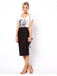 Linen Pencil Skirt With Belt - length: below the knee; pattern: plain; style: pencil; fit: tailored/fitted; hip detail: fitted at hip; waist detail: belted waist/tie at waist/drawstring; waist: mid/regular rise; predominant colour: black; occasions: evening, work; fibres: linen - mix; texture group: linen; pattern type: fabric
