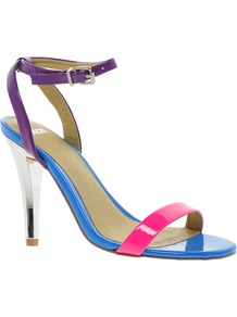 Henley Heeled Sandals - occasions: casual, evening, holiday; predominant colour: multicoloured; material: faux leather; heel height: high; embellishment: buckles; ankle detail: ankle strap; heel: stiletto; toe: open toe/peeptoe; style: strappy; finish: patent; pattern: colourblock