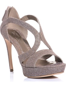 Metallic Glitter Sandals - predominant colour: gold; occasions: evening, occasion; material: leather; heel height: high; embellishment: glitter; heel: platform; toe: open toe/peeptoe; style: strappy; trends: metallics; finish: metallic; pattern: plain