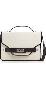 Touch Two Tone Shoulder Bag - predominant colour: ivory; secondary colour: black; occasions: casual; type of pattern: light; style: satchel; length: across body/long; size: small; material: faux leather; finish: plain; pattern: colourblock