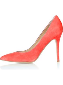 Gwenda Pointed Courts - predominant colour: coral; occasions: casual, evening, occasion, holiday; material: suede; heel height: high; heel: stiletto; toe: pointed toe; style: courts; trends: fluorescent; finish: fluorescent; pattern: plain