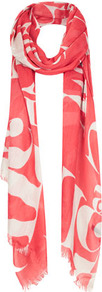 Abstract Letter Scarf - predominant colour: coral; occasions: casual, evening, work, holiday; type of pattern: large; style: regular; size: standard; material: fabric; embellishment: fringing; trends: statement prints; pattern: patterned/print