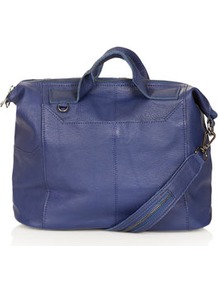 Washed Gladstone Holdall - predominant colour: navy; occasions: casual, evening, work; type of pattern: standard; style: bowling; length: handle; size: standard; material: leather; pattern: plain; finish: plain