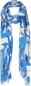 Abstract Letter Scarf - predominant colour: diva blue; occasions: casual, evening, work, holiday; type of pattern: large; style: regular; size: standard; material: fabric; embellishment: fringing; trends: statement prints; pattern: patterned/print
