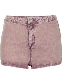 Moto Purple Acid Hotpant - pattern: plain; style: shorts; pocket detail: large back pockets; length: short shorts; waist: mid/regular rise; predominant colour: purple; occasions: casual, holiday; fibres: cotton - mix; texture group: denim; fit: skinny/tight leg; pattern type: fabric; pattern size: standard