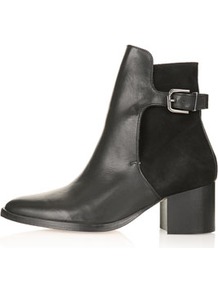 Paca Premium Leather Boots - predominant colour: black; occasions: casual, evening, work; material: leather; heel height: mid; embellishment: buckles; heel: block; toe: round toe; boot length: ankle boot; style: standard; finish: plain; pattern: plain