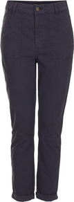 Washed Navy Chino Trousers - pattern: plain; waist: mid/regular rise; predominant colour: navy; occasions: casual, work; length: ankle length; style: chino; fibres: cotton - 100%; jeans & bottoms detail: turn ups; texture group: cotton feel fabrics; fit: slim leg; pattern type: fabric; pattern size: standard