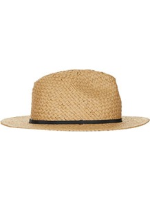 Straw Shorter Brim Fedora - predominant colour: camel; occasions: casual, holiday; type of pattern: light; style: fedora; size: standard; material: macrame/raffia/straw; embellishment: ribbon; pattern: plain