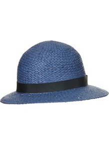 Straw Wide Brim Cloche Hat - predominant colour: denim; occasions: casual, holiday; type of pattern: light; style: cloche; size: standard; material: macrame/raffia/straw; embellishment: ribbon; pattern: plain
