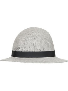 Straw Wide Brim Cloche Hat - predominant colour: light grey; occasions: casual, holiday; type of pattern: light; style: cloche; size: standard; material: macrame/raffia/straw; embellishment: ribbon; pattern: plain