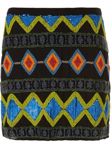 Tall Premium Embellished Skirt - length: mid thigh; waist: mid/regular rise; occasions: evening, holiday; style: mini skirt; fibres: polyester/polyamide - 100%; waist detail: narrow waistband; predominant colour: multicoloured; fit: straight cut; pattern type: fabric; pattern size: big & busy; pattern: patterned/print; texture group: jersey - stretchy/drapey; embellishment: beading