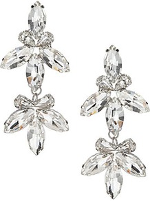 Sparkle Stone Flower Earrings - predominant colour: silver; occasions: evening, occasion; style: drop; length: mid; size: standard; material: chain/metal; fastening: pierced; finish: metallic; embellishment: crystals