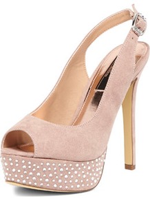 Dp Occasion Nude Gem Slingback Platforms - predominant colour: nude; occasions: evening, occasion; material: fabric; heel height: high; embellishment: crystals; heel: platform; toe: open toe/peeptoe; style: slingbacks; finish: plain; pattern: plain
