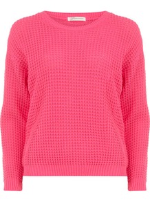 Flouro Pink Fisherman Knit Jumper - pattern: plain; style: standard; predominant colour: pink; occasions: casual, work; length: standard; fibres: acrylic - 100%; fit: standard fit; neckline: crew; sleeve length: long sleeve; sleeve style: standard; texture group: knits/crochet