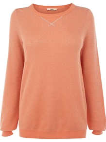 Sprinkle Sweatshirt, Coral - neckline: round neck; pattern: plain; style: sweat top; predominant colour: coral; occasions: casual; length: standard; fit: straight cut; sleeve length: long sleeve; sleeve style: standard; pattern type: fabric; pattern size: standard; texture group: jersey - stretchy/drapey; fibres: viscose/rayon - mix