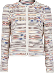 Jacquard Jacket, Natural - pattern: horizontal stripes; collar: round collar/collarless; style: boxy; predominant colour: stone; occasions: casual, evening, work, occasion; length: standard; fit: straight cut (boxy); fibres: cotton - 100%; sleeve length: long sleeve; sleeve style: standard; collar break: high; pattern type: fabric; pattern size: standard; texture group: brocade/jacquard