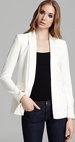 Blazer Long Tuxedo - pattern: plain; style: single breasted blazer; collar: shawl/waterfall; length: below the bottom; predominant colour: ivory; occasions: casual, evening, work; fit: tailored/fitted; fibres: polyester/polyamide - stretch; sleeve length: long sleeve; sleeve style: standard; collar break: low/open; pattern type: fabric; pattern size: standard; texture group: woven light midweight