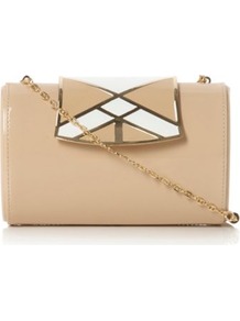 Nude Patent Binky Enamel Clasp Clutch Bag - predominant colour: nude; occasions: evening, occasion; type of pattern: light; style: clutch; length: hand carry; size: small; material: leather; pattern: plain; finish: patent
