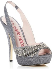 Pewter Harriet Glitter And Stud Peep Toe Slingback Sandal - predominant colour: silver; occasions: evening, occasion; material: faux leather; heel height: high; embellishment: glitter; heel: platform; toe: open toe/peeptoe; style: slingbacks; finish: metallic; pattern: plain