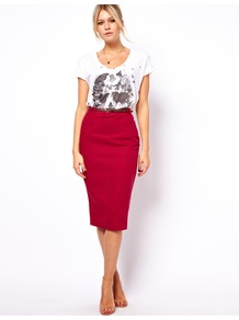 Linen Pencil Skirt With Belt - length: below the knee; pattern: plain; style: pencil; fit: tailored/fitted; waist: high rise; hip detail: fitted at hip; waist detail: belted waist/tie at waist/drawstring; predominant colour: true red; occasions: casual, evening, work; fibres: linen - mix; texture group: cotton feel fabrics; pattern type: fabric