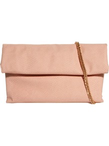 Roll Fold Oversized Clutch - predominant colour: nude; occasions: evening; type of pattern: standard; style: clutch; length: hand carry; size: small; material: faux leather; pattern: plain; finish: plain; embellishment: chain/metal
