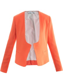 Feriha Jacket - pattern: plain; style: single breasted blazer; collar: standard lapel/rever collar; predominant colour: bright orange; occasions: casual, evening, work, occasion; length: standard; fit: tailored/fitted; fibres: polyester/polyamide - 100%; sleeve length: long sleeve; sleeve style: standard; trends: tuxedo; collar break: low/open; pattern type: fabric; pattern size: standard; texture group: woven light midweight