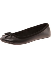 Sarah Leather Look Ballet Pumps - predominant colour: black; occasions: casual, work; material: faux leather; heel height: flat; toe: round toe; style: ballerinas / pumps; finish: plain; pattern: plain; embellishment: bow
