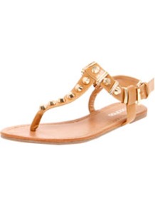 Harper Stud And Rivet Toe Post Gladiator - predominant colour: camel; occasions: casual, evening, holiday; material: faux leather; heel height: flat; embellishment: studs; ankle detail: ankle strap; heel: standard; toe: toe thongs; style: gladiators; trends: metallics; finish: plain; pattern: plain