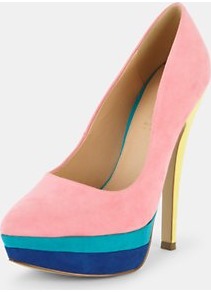 Kent Colour Block Point Platform Pink Shoes, Yellow - predominant colour: pink; occasions: evening, occasion; material: fabric; heel height: high; heel: platform; toe: pointed toe; style: courts; finish: plain; pattern: colourblock