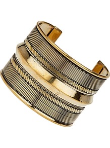 Patterned Antique Gold Cuff - predominant colour: gold; occasions: casual, evening, work, occasion, holiday; style: cuff; size: large/oversized; material: chain/metal; finish: metallic; embellishment: chain/metal