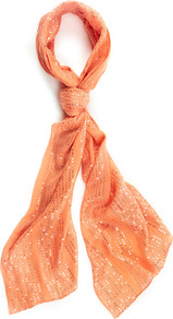 Coral Sequin Scarf - predominant colour: coral; occasions: casual, evening, work; type of pattern: small; style: regular; size: standard; material: fabric; embellishment: sequins; pattern: plain