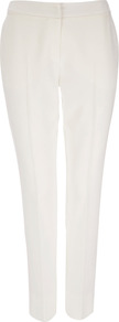 Cream Slim Leg Trouser - pattern: plain; waist: mid/regular rise; predominant colour: ivory; occasions: casual, evening, work; length: ankle length; fibres: polyester/polyamide - mix; texture group: crepes; fit: slim leg; pattern type: fabric; pattern size: standard; style: standard