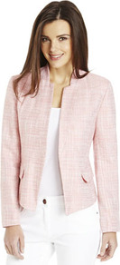 Textured Flap Pocket Cropped Jacket - style: single breasted blazer; collar: standard lapel/rever collar; pattern: herringbone/tweed; predominant colour: blush; occasions: casual, evening, work; length: standard; fit: tailored/fitted; fibres: acrylic - 100%; sleeve length: long sleeve; sleeve style: standard; collar break: low/open; pattern type: fabric; pattern size: standard; texture group: tweed - light/midweight