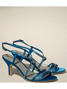 Belle Diamante Strap Sandal - predominant colour: teal; occasions: evening, occasion; material: satin; heel height: mid; embellishment: crystals; heel: stiletto; toe: open toe/peeptoe; style: strappy; finish: plain; pattern: plain