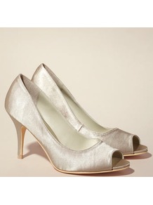 Sienna Nude Peep Toe Shoe - predominant colour: ivory; occasions: evening, occasion; material: satin; heel height: mid; heel: stiletto; toe: open toe/peeptoe; style: courts; finish: plain; pattern: plain
