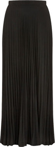 Black Pleated Maxi Skirt - pattern: plain; fit: loose/voluminous; waist: mid/regular rise; predominant colour: black; occasions: casual, evening, work; length: floor length; style: maxi skirt; fibres: polyester/polyamide - 100%; hip detail: structured pleats at hip; waist detail: narrow waistband; texture group: sheer fabrics/chiffon/organza etc.; pattern type: fabric