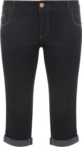 Petite Denim Crop Jean - style: skinny leg; pattern: plain; pocket detail: traditional 5 pocket; waist: mid/regular rise; predominant colour: navy; occasions: casual, holiday; length: calf length; fibres: cotton - stretch; jeans detail: dark wash; jeans & bottoms detail: turn ups; texture group: denim; pattern type: fabric