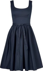Lila A Line Dress Blue Navy - pattern: plain; sleeve style: sleeveless; waist detail: belted waist/tie at waist/drawstring; predominant colour: navy; occasions: evening, occasion; length: just above the knee; fit: fitted at waist & bust; style: fit & flare; neckline: scoop; fibres: cotton - stretch; hip detail: soft pleats at hip/draping at hip/flared at hip; sleeve length: sleeveless; texture group: cotton feel fabrics; pattern type: fabric