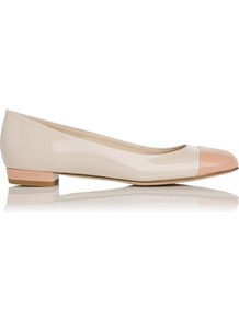 Scott Toe Cap Leather Ballerina Flat Pink Blush - predominant colour: blush; secondary colour: nude; occasions: casual, work; material: leather; heel height: flat; toe: round toe; style: ballerinas / pumps; finish: patent; pattern: plain; embellishment: toe cap